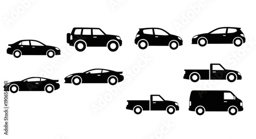 Collection of Silhouetted Vehicles on White Background.