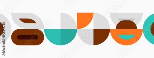 Abstract geometric shapes, muted colors, midcentury modern style. Simple design, clean lines, balanced composition.