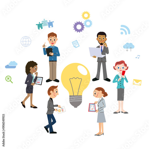 働く会社員が仕事をしながら発見や閃きをしている