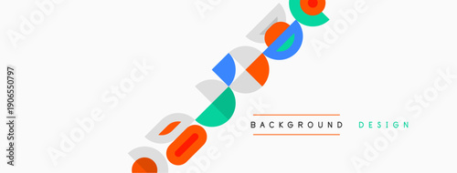 Abstract colorful shapes overlap white space. Text reads background design. Minimalist aesthetic, modern presentation.