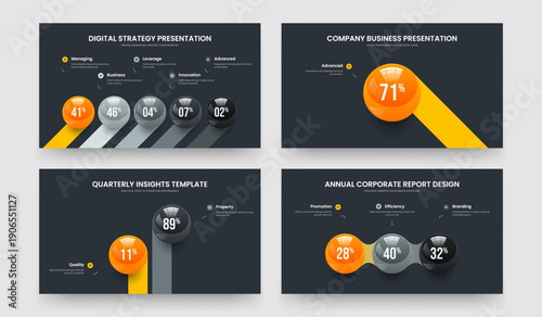 Sales Portfolio 5 1 2 3 Option Diagram Slide Layout Bundle. Educational Showcase Five One Two Three Step Infographic Slideshow Design Vector Illustration Set.