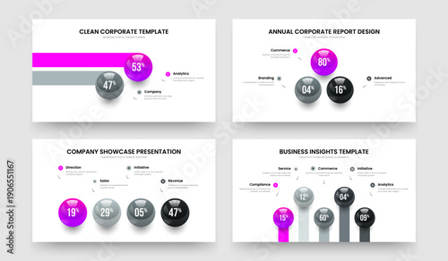 Enterprise Proposal Two Three Four Five Option Graph Slide Layout Vector Illustration Bundle. Service Overview 2 3 4 5 Step Diagram Slideshow Design Collection.
