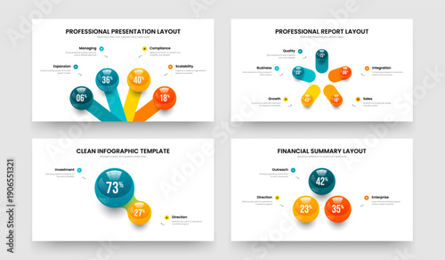 Digital Proposal Four Five Two Three Element Graph Slide Design Vector Illustration Bundle. Simple Campaign 4 5 2 3 Step Diagram Frame Layout Collection.
