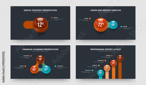 Elegant Briefing 1 2 3 4 Step Chart Slideshow Design Set. Science Solution One Two Three Four Option Diagram Slide Layout Vector Illustration Collection.