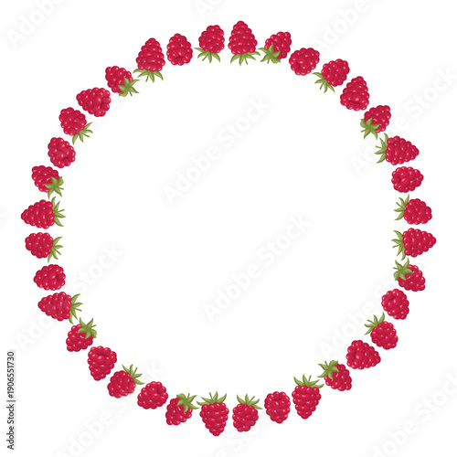 Round border frame with pink raspberry. 