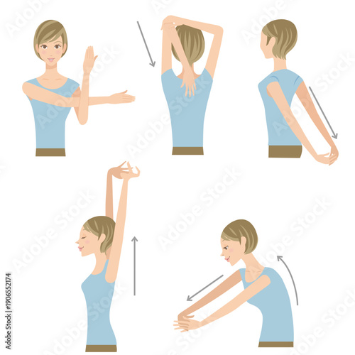 健康や美容を意識している女性が上半身の体操をしている