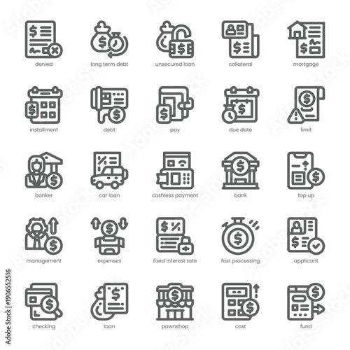 Credit And Loan Icon pack for your website, mobile, presentation, and logo design. Credit And Loan Icon outline design. Vector graphics illustration and editable stroke.