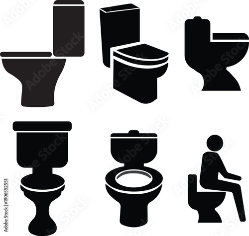 Toilet icon set silhouette vector isolated on white background for bathroom and restroom design
