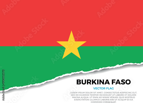 Flag of Burkina Faso. Creative Torn Paper Edge Effect on transparent background