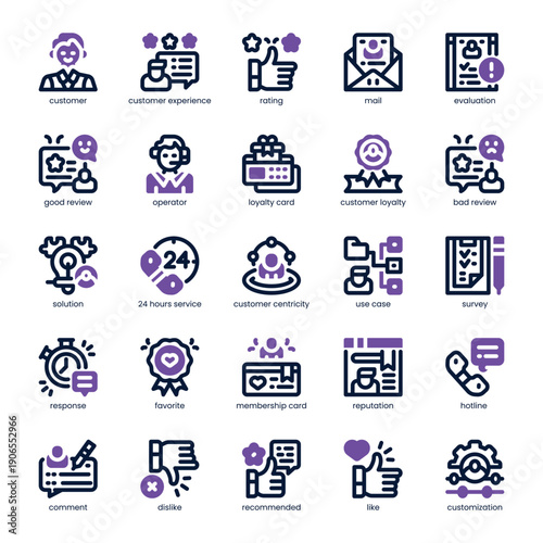 Customer Experience Icon pack for your website, mobile, presentation, and logo design. Customer Experience Icon dual tone design. Vector graphics illustration and editable stroke.