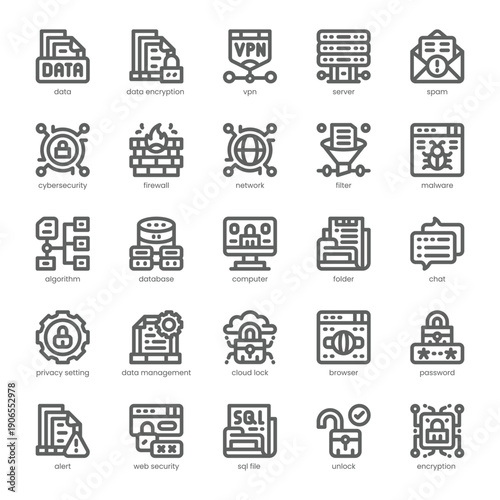 Data Encryption Icon pack for your website, mobile, presentation, and logo design. Data Encryption Icon outline design. Vector graphics illustration and editable stroke.