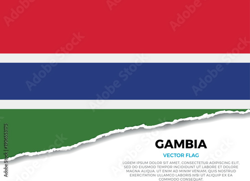 Flag of Gambia. Creative Torn Paper Edge Effect on transparent background