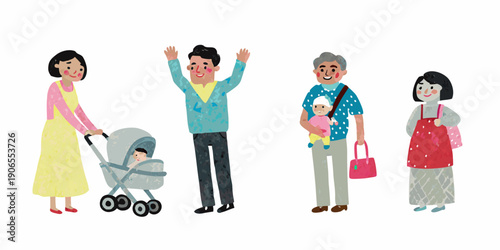 A colorful illustration depicting a family group with diverse generations
