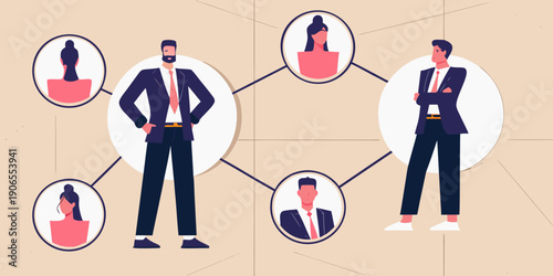 Networking concept with diverse professionals connected by lines and portraits