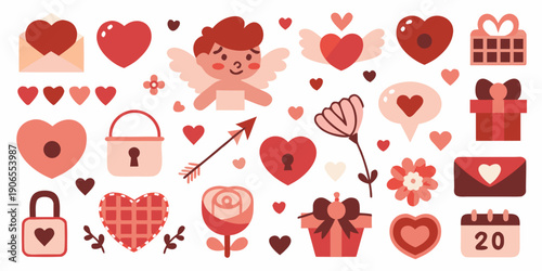 A collection of colorful valentine s day themed illustrations and symbols
