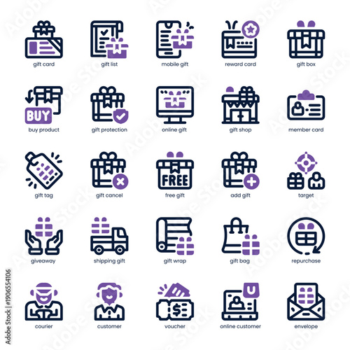 Gift Card Icon pack for your website, mobile, presentation, and logo design. Gift Card Icon dual tone design. Vector graphics illustration and editable stroke.