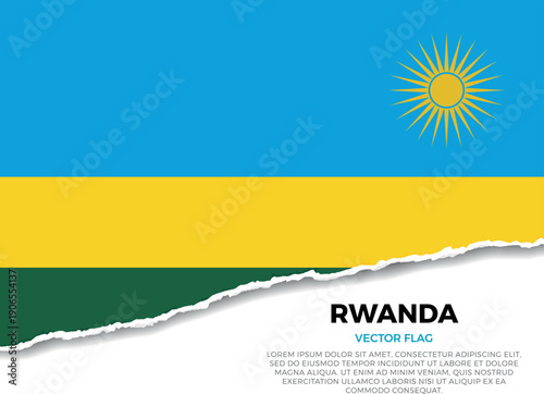 Flag of Rwanda. Creative Torn Paper Edge Effect on transparent background