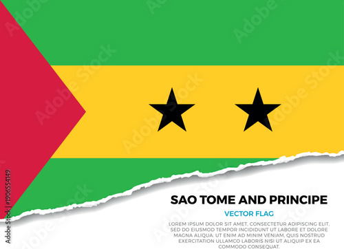 Flag of Sao Tome And Principe. Creative Torn Paper Edge Effect on transparent background