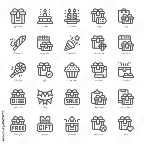Gift Giving Icon pack for your website, mobile, presentation, and logo design. Gift Giving Icon outline design. Vector graphics illustration and editable stroke.
