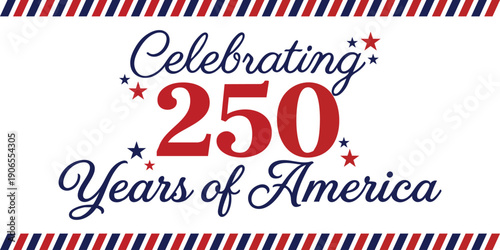 USA 250th Anniversary Semiquincentennial Celebration Banner with Patriotic Red White and Blue Text and Stars