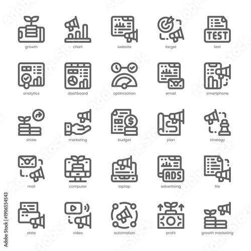 Growth Marketing Icon pack for your website, mobile, presentation, and logo design. Growth Marketing Icon outline design. Vector graphics illustration and editable stroke.