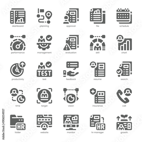 HR Management Icon pack for your website, mobile, presentation, and logo design. HR Management Icon solid design. Vector graphics illustration and editable stroke.