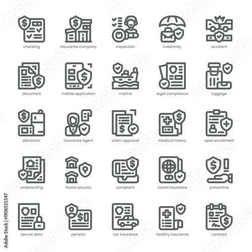 Insurance Icon pack for your website, mobile, presentation, and logo design. Insurance Icon outline design. Vector graphics illustration and editable stroke.
