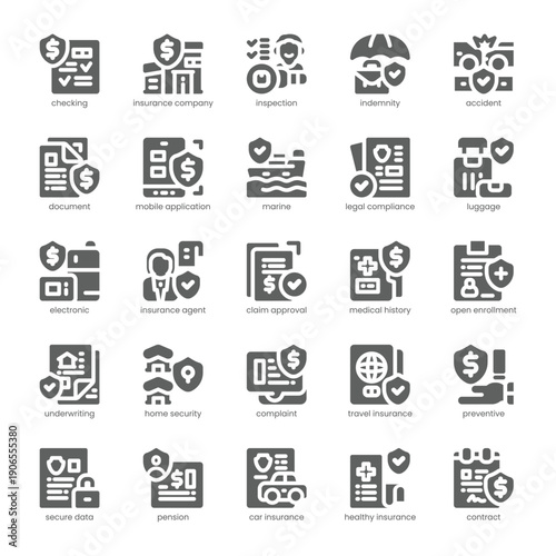 Insurance Icon pack for your website, mobile, presentation, and logo design. Insurance Icon solid design. Vector graphics illustration and editable stroke.