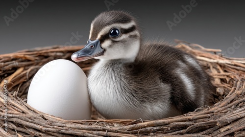 Wallpaper Mural Duckling rests beside an unhatched egg in a nest made of twigs Torontodigital.ca