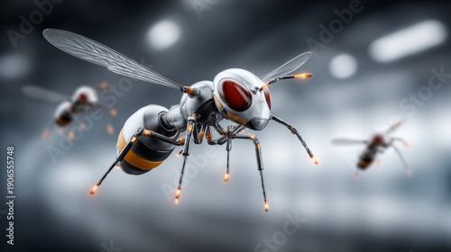 Wallpaper Mural Robotic bees fly in a high-tech environment showcasing advanced technology and design Torontodigital.ca