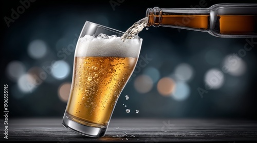 Wallpaper Mural Pouring beer into glass at a bar setting with bubbles forming and splashing Torontodigital.ca