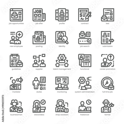Job Icon pack for your website, mobile, presentation, and logo design. Job Icon outline design. Vector graphics illustration and editable stroke.
