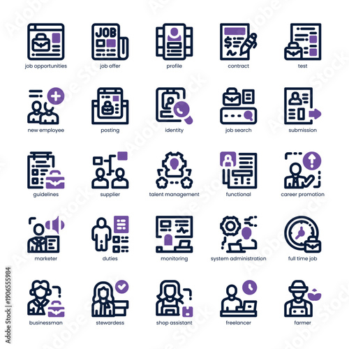Job Icon pack for your website, mobile, presentation, and logo design. Job Icon dual tone design. Vector graphics illustration and editable stroke.