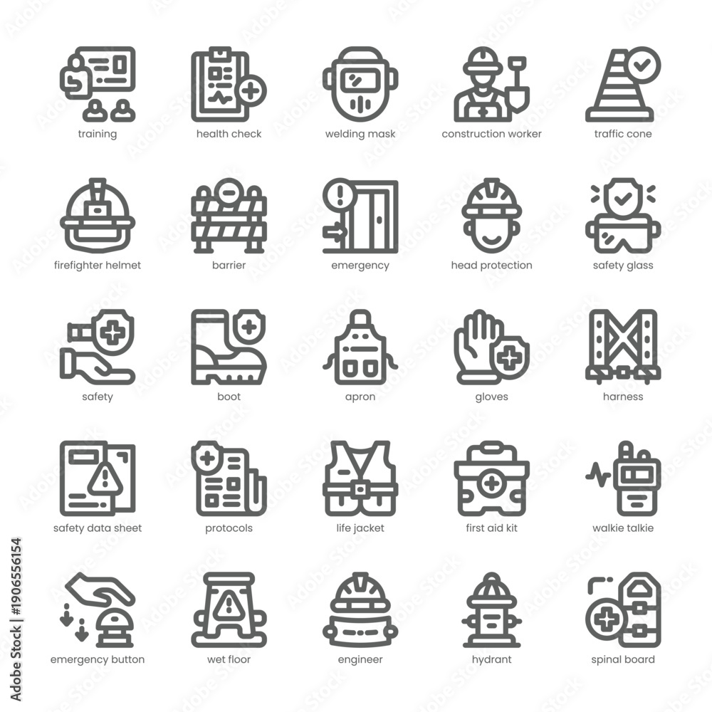 Fototapeta premium Job Safety Icon pack for your website, mobile, presentation, and logo design. Job Safety Icon outline design. Vector graphics illustration and editable stroke.