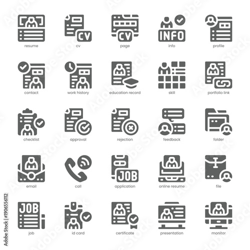 Job Resume Icon pack for your website, mobile, presentation, and logo design. Job Resume Icon solid design. Vector graphics illustration and editable stroke.