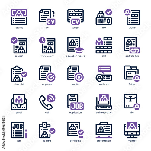 Job Resume Icon pack for your website, mobile, presentation, and logo design. Job Resume Icon dual tone design. Vector graphics illustration and editable stroke.
