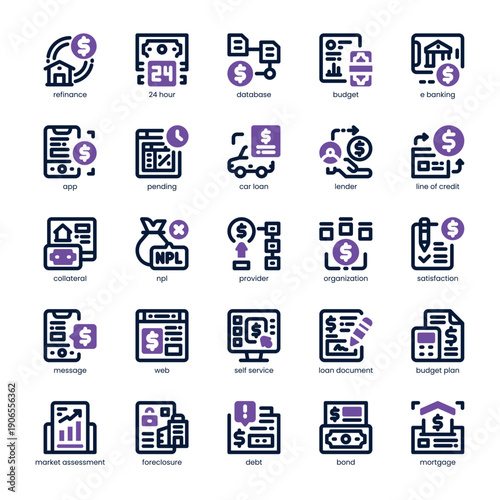 Loan Service Icon pack for your website, mobile, presentation, and logo design. Loan Service Icon dual tone design. Vector graphics illustration and editable stroke.