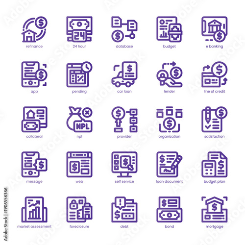 Loan Service Icon pack for your website, mobile, presentation, and logo design. Loan Service Icon line basic color design. Vector graphics illustration and editable stroke.