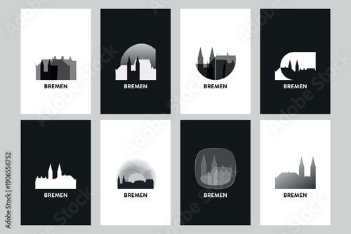 Bremen skyline vector logos, icon set. Pack of cityscape contour, abstract silhouettes series. Isolated graphic collection for Germany city