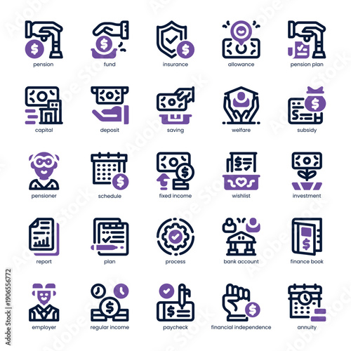 Pension Plan Icon pack for your website, mobile, presentation, and logo design. Pension Plan Icon dual tone design. Vector graphics illustration and editable stroke.