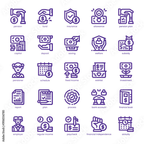 Pension Plan Icon pack for your website, mobile, presentation, and logo design. Pension Plan Icon line basic color design. Vector graphics illustration and editable stroke.