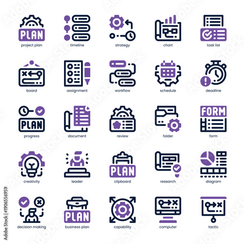 Project Planning Icon pack for your website, mobile, presentation, and logo design. Project Planning Icon dual tone design. Vector graphics illustration and editable stroke.