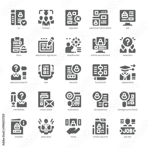 Recruitment Icon pack for your website, mobile, presentation, and logo design. Recruitment Icon solid design. Vector graphics illustration and editable stroke.