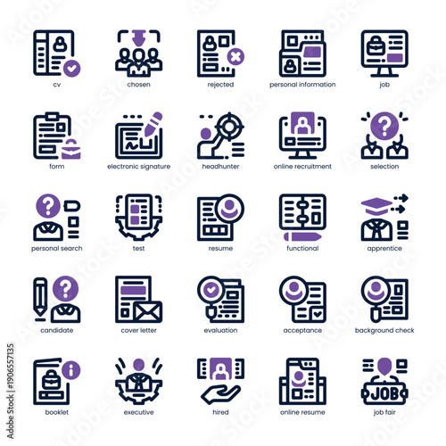 Recruitment Icon pack for your website, mobile, presentation, and logo design. Recruitment Icon dual tone design. Vector graphics illustration and editable stroke.