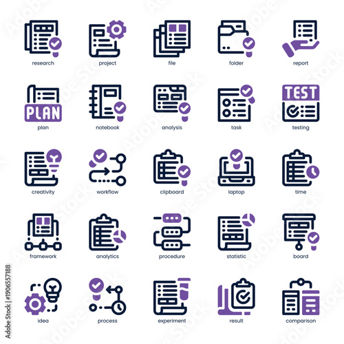 Research Project Icon pack for your website, mobile, presentation, and logo design. Research Project Icon dual tone design. Vector graphics illustration and editable stroke.