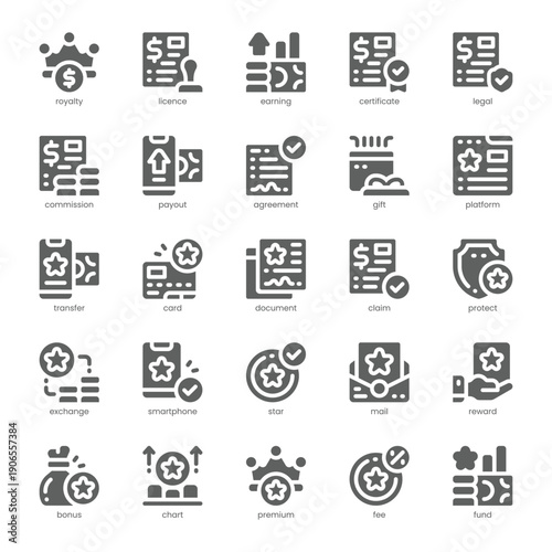 Royalty and Finance Icon pack for your website, mobile, presentation, and logo design. Royalty and Finance Icon solid design. Vector graphics illustration and editable stroke.
