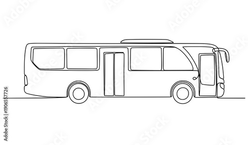 Continuous line drawing of city bus single line vector illustration