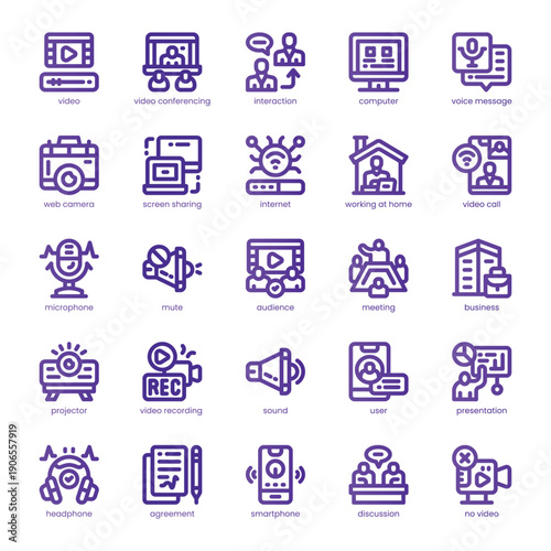 Video Conference Icon pack for your website, mobile, presentation, and logo design. Video Conference Icon line basic color design. Vector graphics illustration and editable stroke.