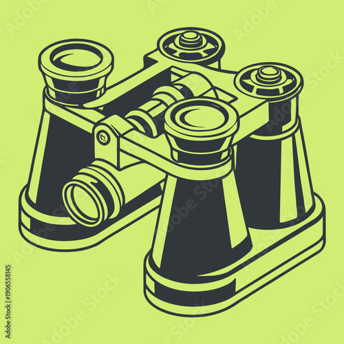 Vintage Binoculars Vector Illustration – Exploration, Surveillance, Travel, Retro Tech Icon

