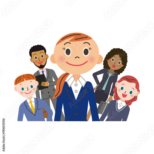 女性中心の会社員集合してチームワークが良い仲間
